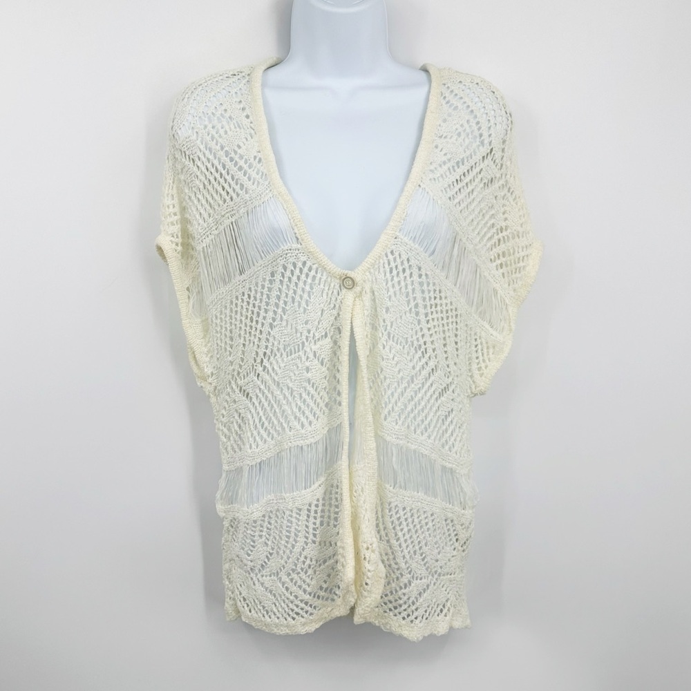Route 66 Vintage Y2K Cream Sweater Cardigan Size Medium Boho Coquette Fairycore